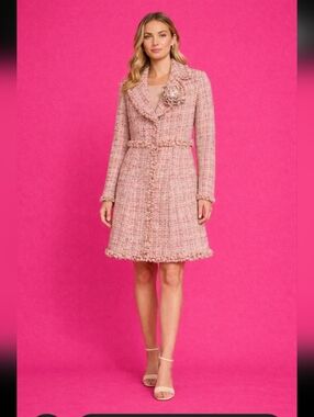 Moiselle Elegant Mulberry Silk Tweed Coat with Floral Accent